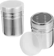 Homoyoyo 2pcs Sugar Shaker: Stainless Steel Fine Mesh Powder Cans with Plastic Lid Sifter Shaker for Powder Sugar Cocoa Pepper Silver 5x7cm