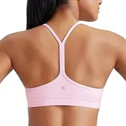 [CRZ YOGA] Womens Butterluxe Y Back Sports Bra - Padded Racerback Low Impact Sports Bra Spaghetti Strap Thin Strap Yoga Bra