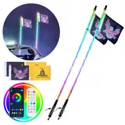 VEVOR 2 PCS 4 FT Whip Light, APP & RF Remote Control Led Whip Light, Waterproof 360 Spiral RGB Chasing Lighted Whips with 4 Flags, for UTVs, ATVs, Mo