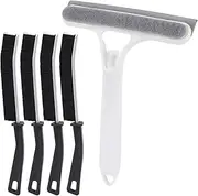 BTYMS 4 Long Crevice Cleaning Brushes + 1 Double Sided Window Squeegee with Spray Set | Water Jet Scraper | Narrow-Slit Cleaning Tools for Bathroom, Toilet and Kitchen