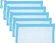 uxcell A6 Mesh Zipper Pouch Bags, 5 PCS Mesh Bags with Zipper Plastic Storage Pocket for Organizing File Beads Office Home Supplies, 10x20cm, Sky Blue