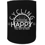 Alcohol Stubby Holder - Cycling Makes Happy - Funny Novelty Birthday Gift Joke Beer Can Bottle