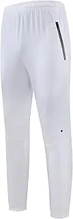 [Aosufei] Men's Stretch Baggy Workout Athletic Pants Solid Straight Outdoor Trousers Elastic Waist Pants with Zipper Pockets, White, X-Small
