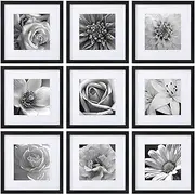 eletecpro 12x12 Picture Frames Black Set of 9, Wooden Square Frame Displays 8x8 with Mat and 12x12 without Mat, Poster Frame for Wall Hanging
