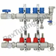 4-Branch PEX Radiant Floor Heating Manifold Set - Brass, for 3/8” 1/2” 5/8” PEX