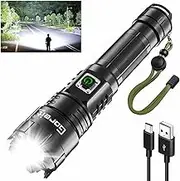 Torch, Goreit Flashlight LED Torch Rechargeable USB 15000 Lumen Handheld Torch, XHP70.2 Super Bright Tactical Flash Lights, High Powered Torches IP67 Waterproof Zoomable, for Camping Hiking Emergency