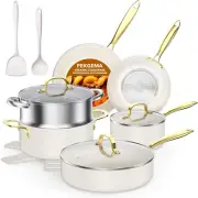 Ceramic Cookware Set 15-Pieces, Pots and Pans Set Non Stick, Oven Safe Non Toxic