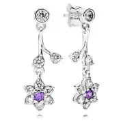 New Genuine Pandora Silver Purple Forget Me Not Flower Dangle Earrings 290691ACZ