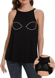 [Joyshaper] Women's Built in Bra Flowy Loose Fit Casual Halter Cami Tank Top