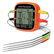 Wireless Meat Thermometer for Grilling Smoker Oven APP Digital Thermometer with Four Probes Smart B Orange
