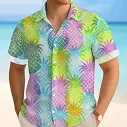Men's Fruit Pineapple Tropical Summer Hawaiian Shirt Button Up Shirt Aloha Shirt Short Sleeve Hawaiian Vacation Beach Wear Summer Spring Turndown 3D Print Coll