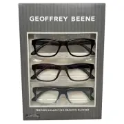 Geoffrey Beene 3 PACK Men's Reading Glasses in Black,Blue Crystal,Tortoise +2.00