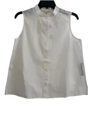 Eileen Fisher White Cotton Poplin Mandarin Collar Shirt Sleeveless 2XS NWT $118