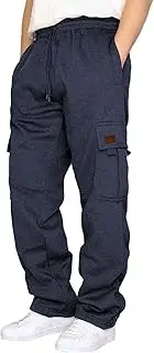 Men's Fleece Cargo Sweatpants Drawstring Elastic Waist Wide Leg Joggers Athletic Pants Loose Fit Open Bottom Sports Pants