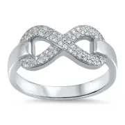 Sterling Silver 925 INFINITY KNOT DESIGN CLEAR CZ PROMISE RING SIZES 5-10