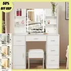 WhiteLarge Dressing Table Makeup Mirror Vanity Desk LED Vanity Makeup Desk Set
