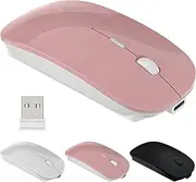 Wireless Mouse Rechargeable LED Silent Slim Laptop Mouse Rechargeable Mice Portable 2.4GHz USB Receiver Computer for Laptop/iPad/Tablet/Apple/Computer/MacBook (Rose Gold)