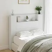Headboard Cabinet, Storage Bed Headboard Beds Head Frame with LED White 120 cm