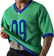 [Generic] Danny D Men's Letter Print Short Sleeve Knitted Sweater Top Pullovers Knit Shirt Top