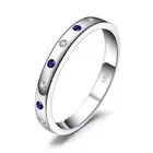 0.06 CT Round Blue Lab Created Nano Sapphire Pave Accent Ring White 925 Silver