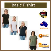 100% Cotton T-Shirt Women's Basic Plain Blank Crew Tee Tops Plain Colour Tops