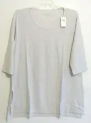 NWT J JILL(PURE JILL) HIGH-LOW TOP/TUNIC-1X-3/4 SLEEVE-LT GREY HEATHER -NICE!