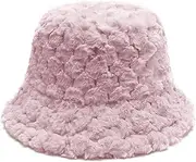 [ZLYC] Winter Fuzzy Bucket Hats for Women Warm Furry Faux Fur Hat Fluffy Fisherman Cap