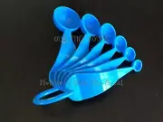 NEW Tupperware Measuring Spoons Set of 6 BLUE Embossed D Ring Cups Baking Tool