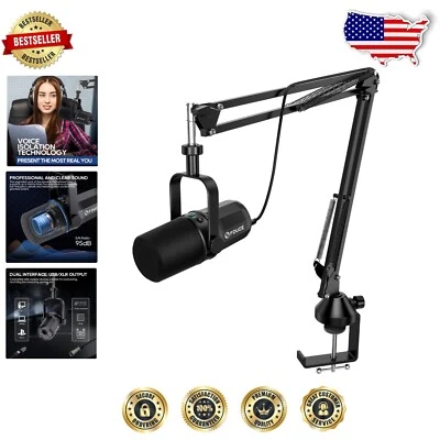 Professional Dynamic USB/XLR Microphone with Mute & Boom Arm - Podcast & Stream