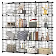 Costway 16PCS Set Wire Storage Cubes Gird Wire Storage Cabinet DIY Modular Shelf Organizer Rack Bookcase Home Black