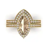 2.1 MQ Round Cut Halo Yellow Moissanite Promise Bridal Band set 14k Yellow Gold