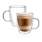 Double Wall Glass Coffee Mugs 12oz Insulated Glass Coffee Cups with Handle Clear