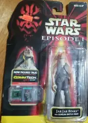 HASBRO STAR WARS EPISODE 1 JAR JAR BINKS WITH GUNGAN BATTLE STAFF+ commtech chip