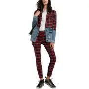 Desigual Tartan Skinny Jeans Size 32 (US 8) Red Plaid Dark Wash Pants Stretchy