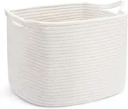 ABenkle Square Cotton Rope Woven Basket, White Storage Basket for Organizing, Rectangle Shelves Closet Organizer for Books, Magazines, Toys, Decorative Basket for Baby Nursery, Living Room, Bathroom