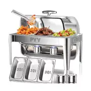 PYY 9 Quart Roll Top Chafing Dish, Rectangular Visible Stainless Steel Chafer...