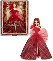 Barbie Signature Doll, 2024 Holiday Red Hair Fashion Doll Wearing Gown with Plaid Skirt, Seasonal Collector Gift in Displayable Packaging