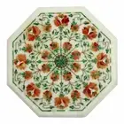 12" White Marble Side Table Top Semi Precious Stones Handmade Inlay Art Decor