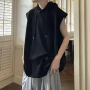 Sleeveless Hooded Drawstring Top Black - M
