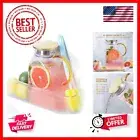Glass Pitcher with Lid for Fridge Side Door, 63OZ Glass Water Pitcher with Ha...