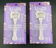 2 x Gillette Venus ComfortGlide Freesia 3-Blade Women's Razor w/2 Cartridges ea.