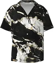 [YANYU] Black and White Marble Texture Print Hawaiian Shirts Men Short Sleeve Button Down Cuban Collar Shirt Summer Beach Days