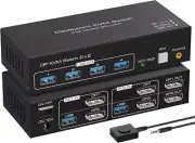 8K Displayport KVM Switch 2 Monitors 2 Computers 8K@60Hz 4K@120Hz Dual Monitor U