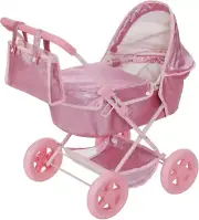 Baby Doll Bassinet Pram with Cover with Retractable Canopy & Storage, Hot Pink G