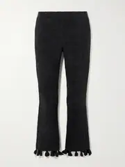[Cap d’Antibes] Cap d'Antibes - Cropped Tasseled Cotton-terry Flared Pants - Black - x small x small Black