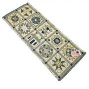 Friendship Quilt Green Fringed 36" Cotton Table Runner