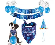 Dog Birthday Bandana, Dog Birthday Boy Hat Scarfs Flag Balloon with Cute Doggie Birthday Party Supplies Decorations(11-Piece Set)