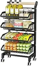 Vegetable Storage Rack Adjustable Fruit Basket Cart 4-Tier, Basket Removable Storage Cart with Wheels, Fruit Vegetable Frame Storage Shelf Kitchen Storage Rack Storage Shelf Supplies Pantry Kitchen