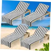 4 Pack Pure Cotton Pool Chair Covers, Lounge Chair Cushion Covers with Top and