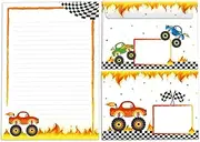 Writing Paper Set Letter Pad with Envelope for Boys Kids Monster Truck Car Kids Motif Letter Paper Pad Lined (A5 Pad with 25 Sheets + 15 Envelopes)